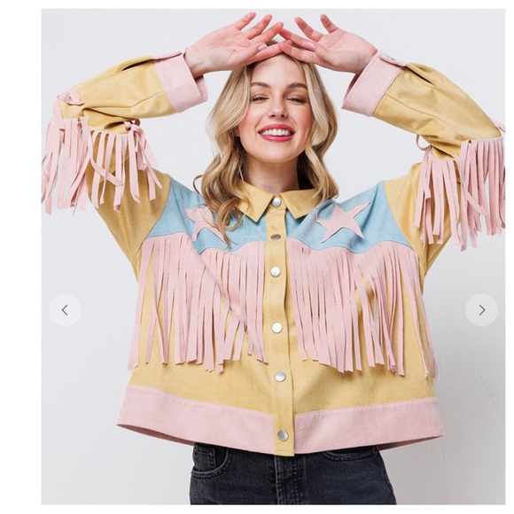 15 Fabulous Multi Fabric Basic Collared Fringe Jacket - Picture 5 of 6